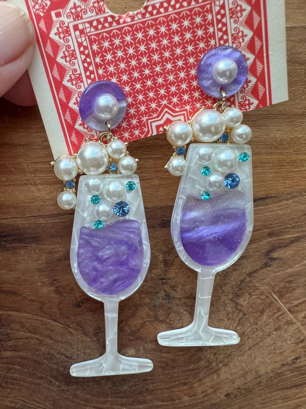 NWT lavender 3 pair Statement Earrings - champagne glass arches resin hoops